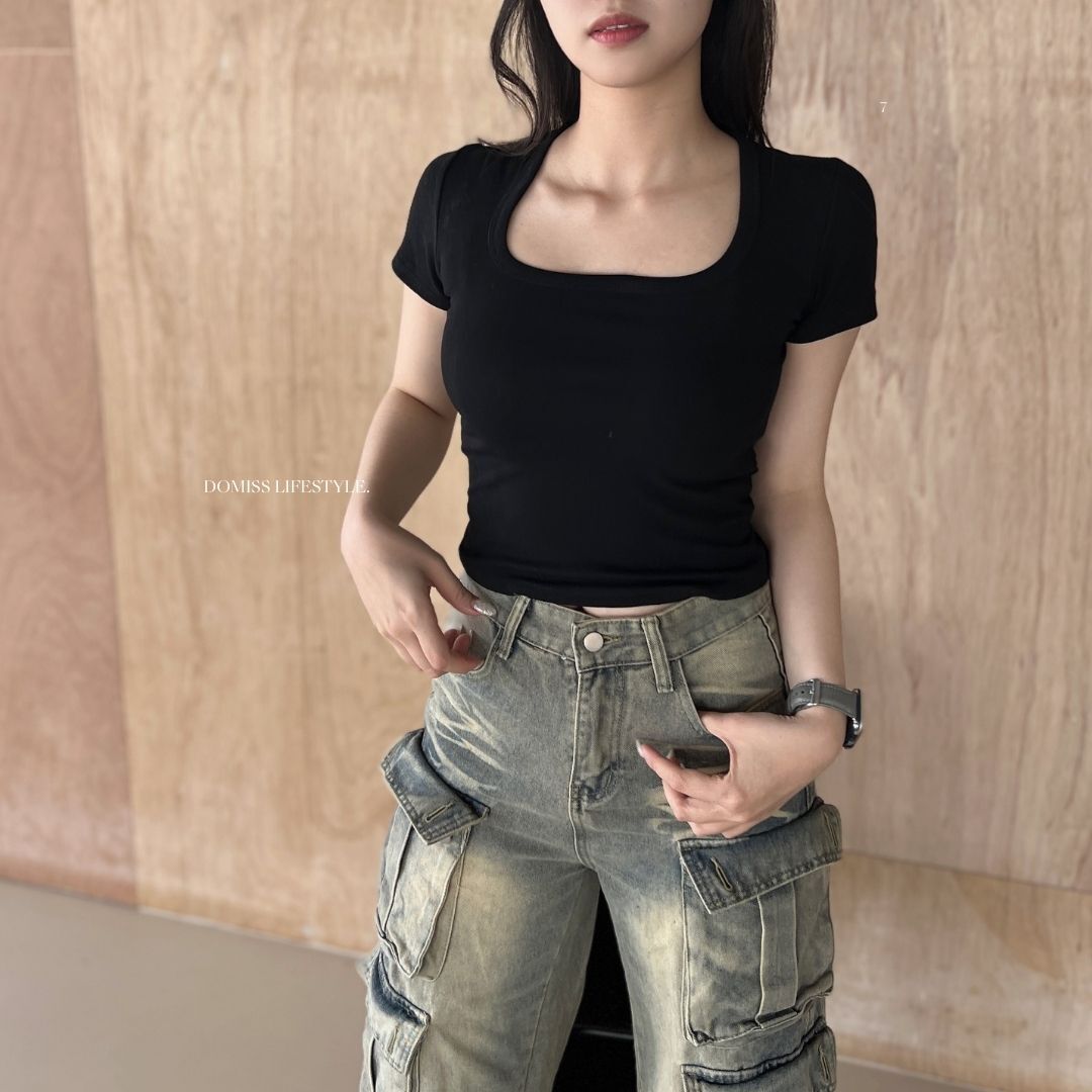 【DOMISS自訂】大貨方領! 百搭短袖打底Tee-5色 短袖上衣 T恤 (現貨)