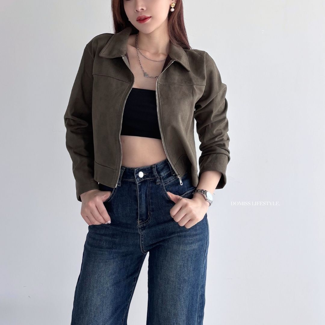 【質感麂皮外套】DOMISS俐落拉鍊設計必收款 秋冬外套-3色  (現貨)