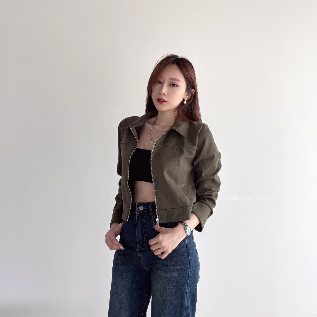 【質感麂皮外套】DOMISS俐落拉鍊設計必收款 秋冬外套-3色  (現貨)