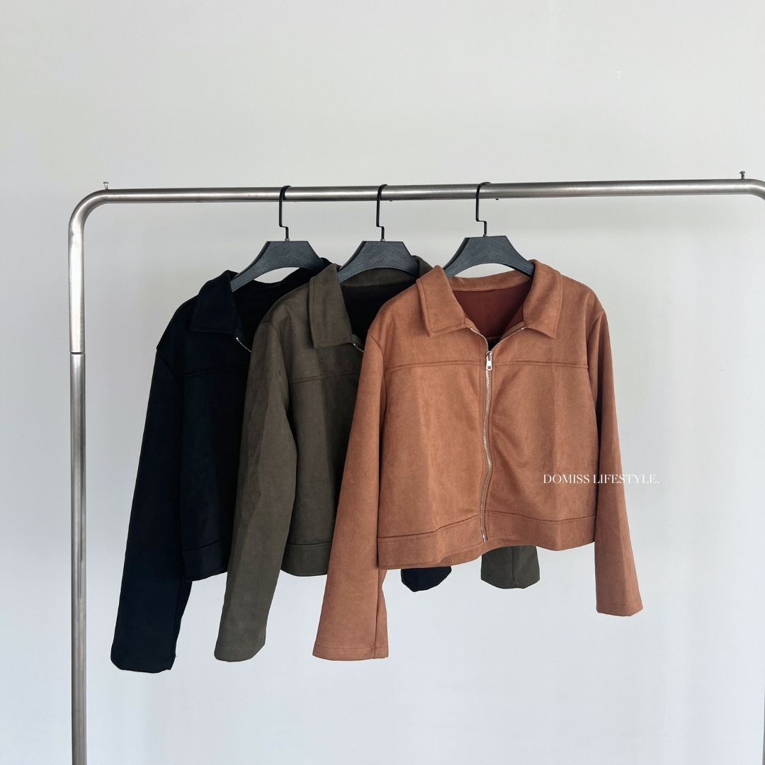 【質感麂皮外套】DOMISS俐落拉鍊設計必收款 秋冬外套-3色  (現貨)