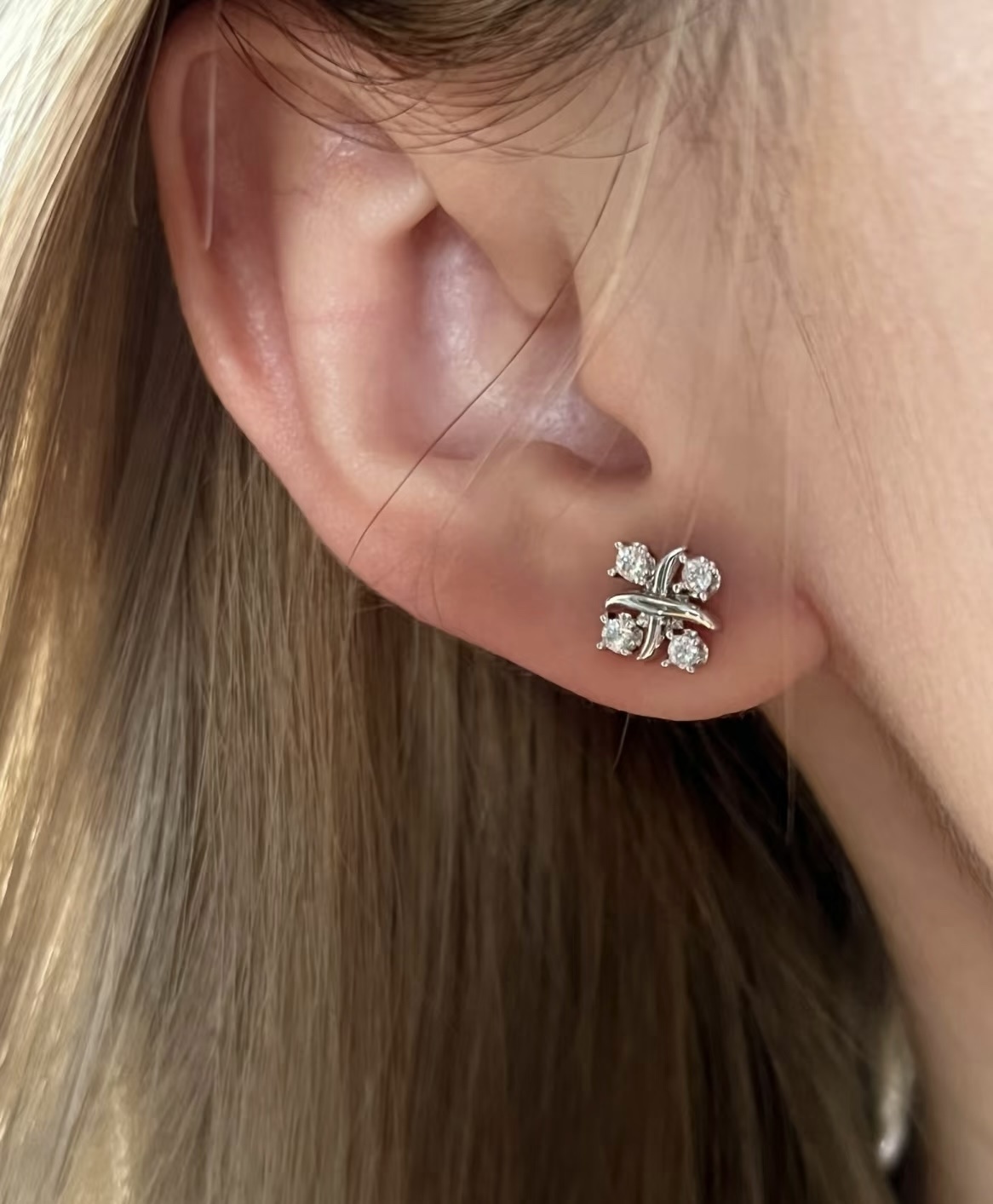 【直播】G0830888 莫桑鑽四葉草925純銀耳環「純手工裝嵌款」