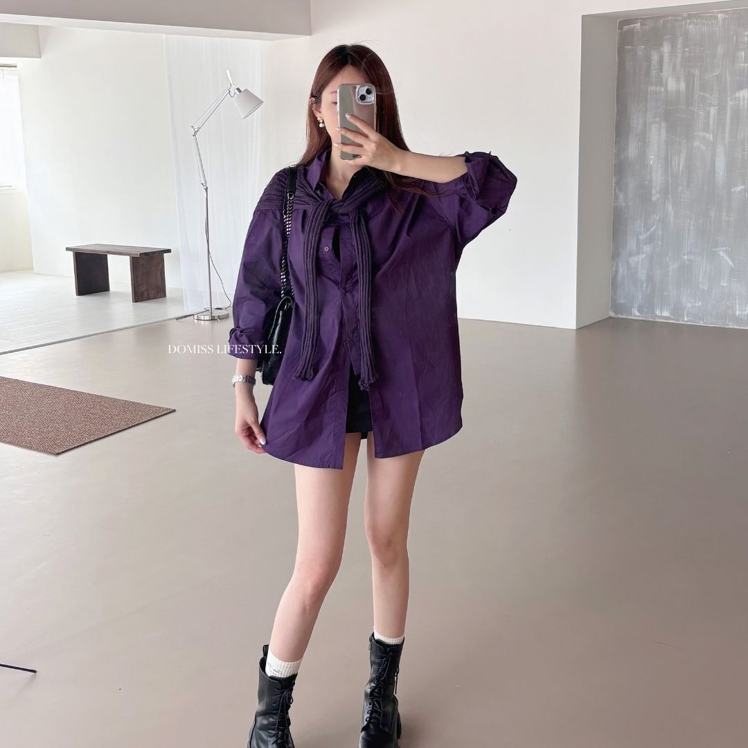 【披肩工裝襯衫】DOMISS訂製-休閒設計感寬鬆長版襯衫 (現貨)