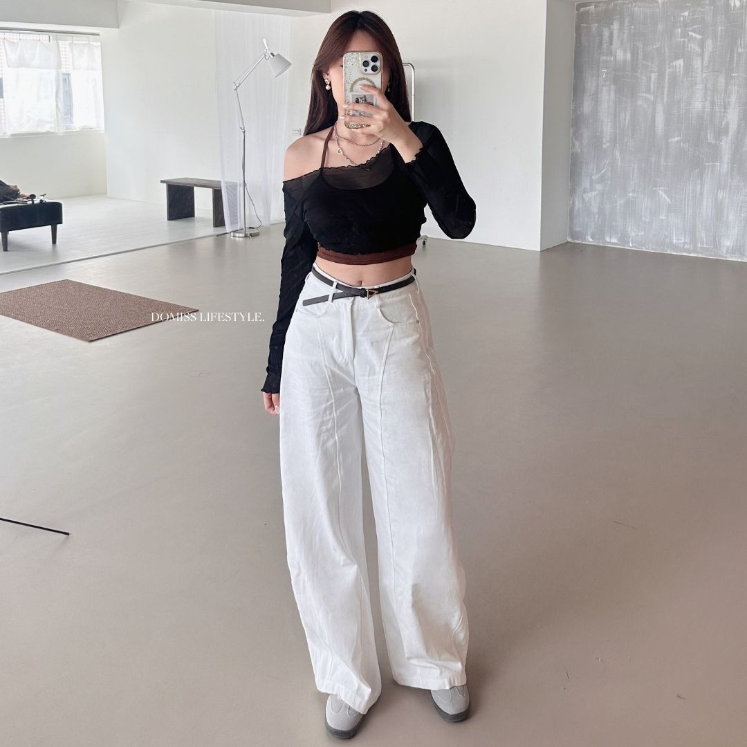 【純淨廓形】DOMISS附皮帶! 寬鬆長褲 廓形寬褲 -2色 (現貨)