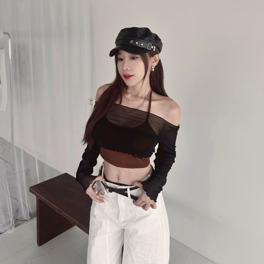 【DOMISS自訂】小心機套裝! T字美背背心+透膚罩衫 內衣 性感上衣-4色(現貨)