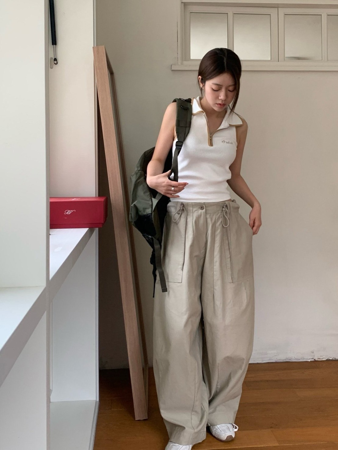 麻繩後調節休閒垮褲