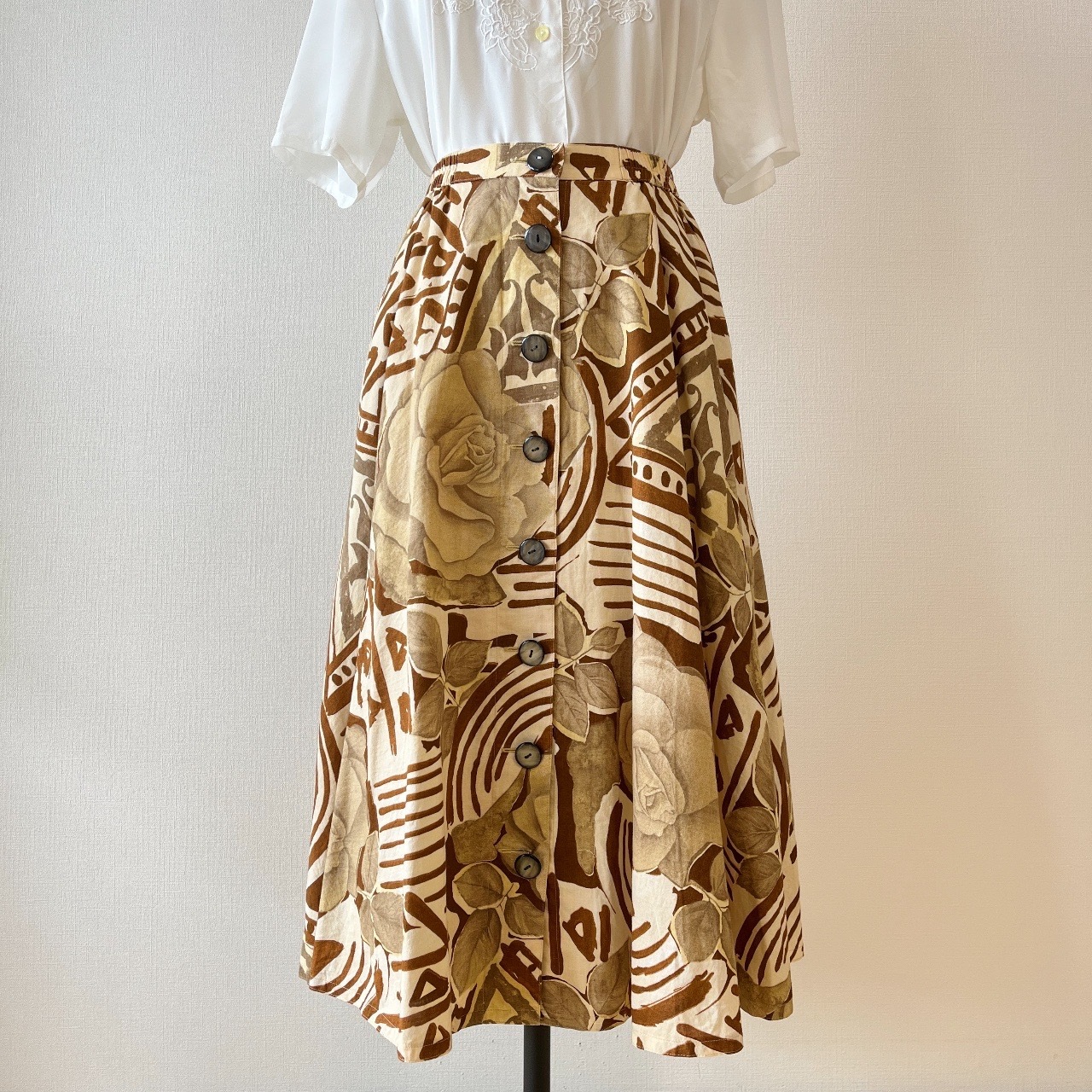 日本製啡色綿質玫瑰花半裙