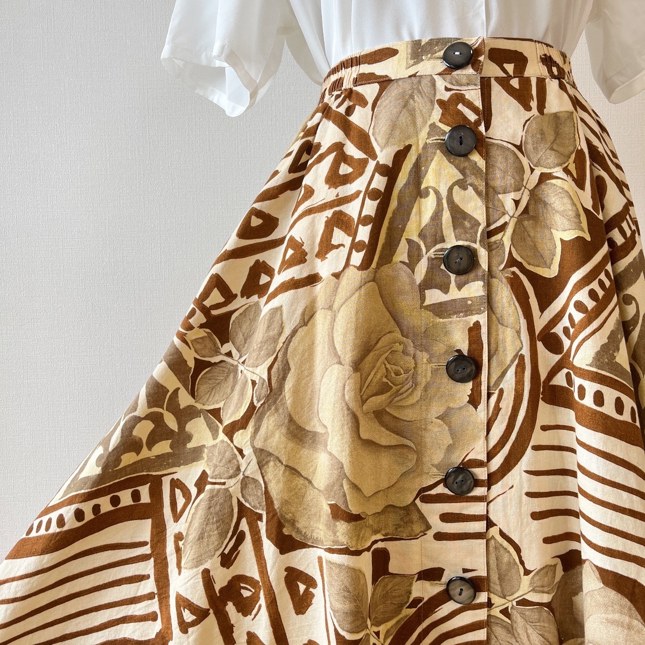 日本製啡色綿質玫瑰花半裙