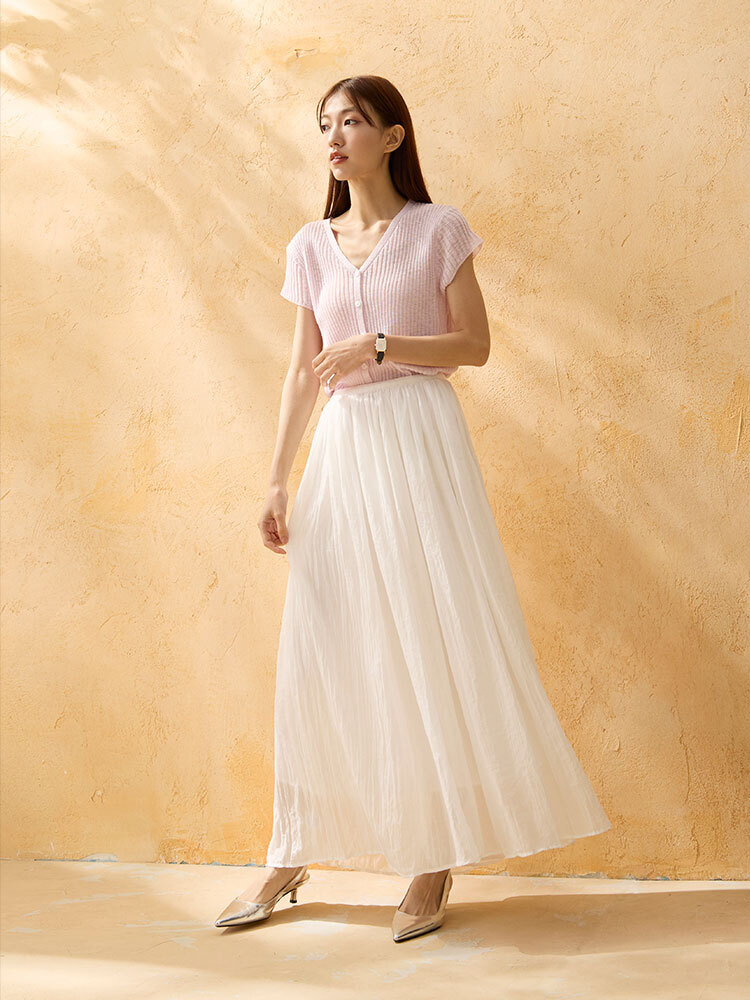 棉柔鬆緊抽褶傘裙