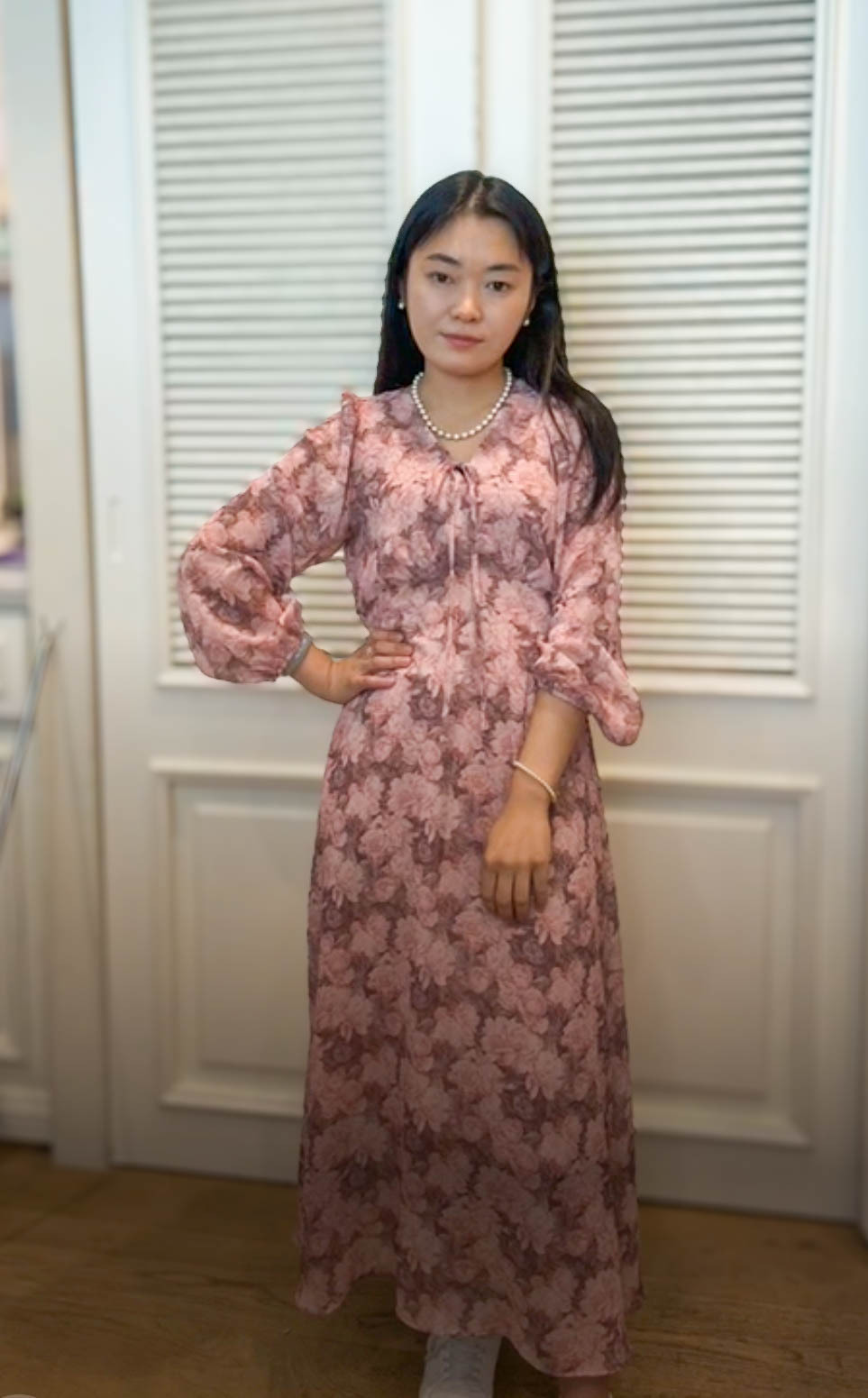 🥰PM_K3930  ▶️ V領綁帶花花 洋裝 👉B:90cm W:80cm H:cm L:122cm