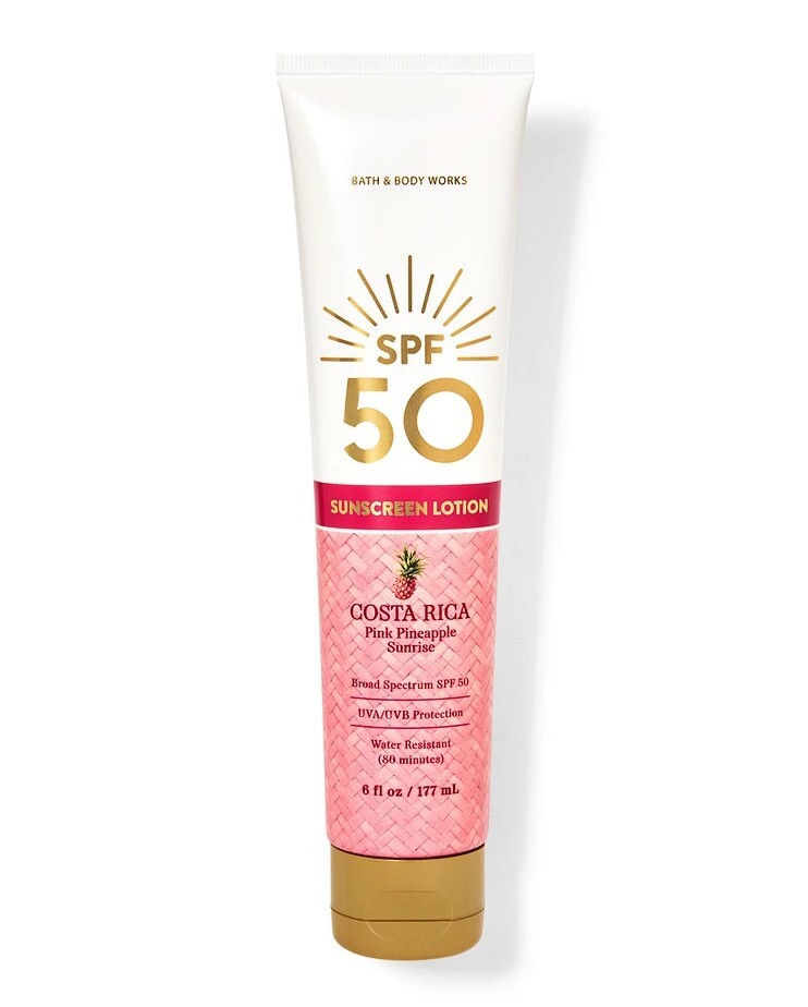 [S] BEAUTY BATH & BODY SPF 50 SUNSCREEN LOTION COSTA RICA PINK PINEAPPLE SUNRISE WATER RESISTANT 6FL OZ/177ML, 0667659346943 (SBU538)