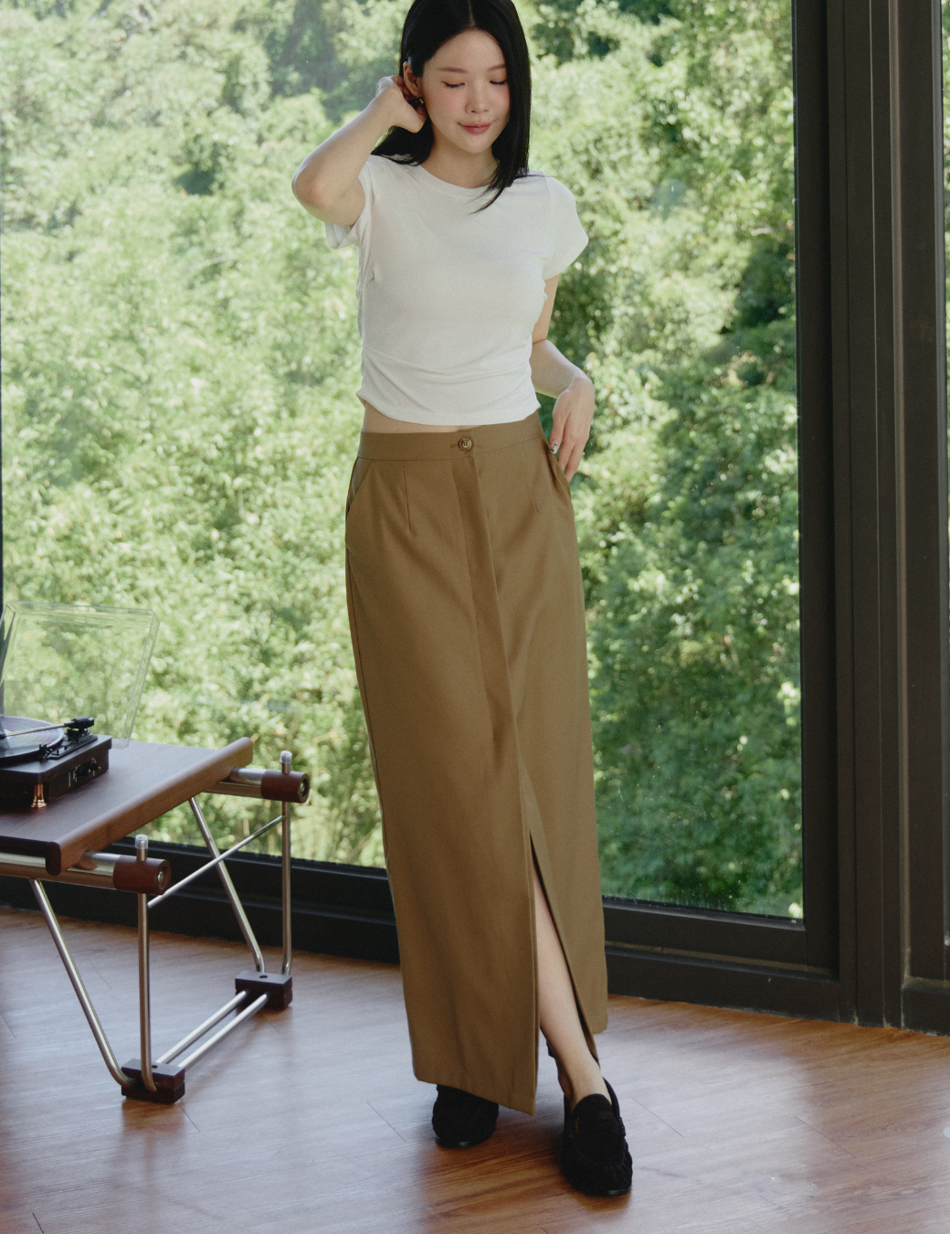 前開衩西裝直筒長裙（5尺寸）