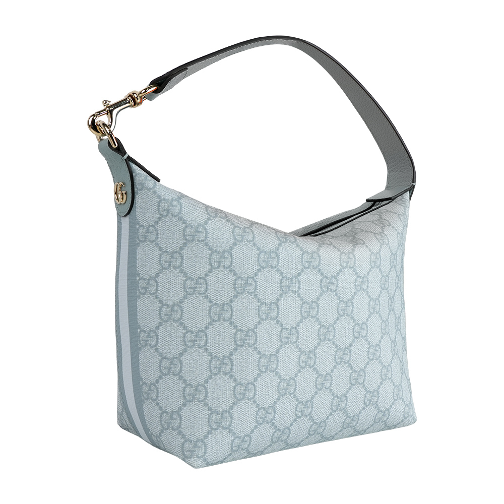 【GUCCI】Ophidia GG 塗層帆布迷你肩背包/手提包(灰藍色)