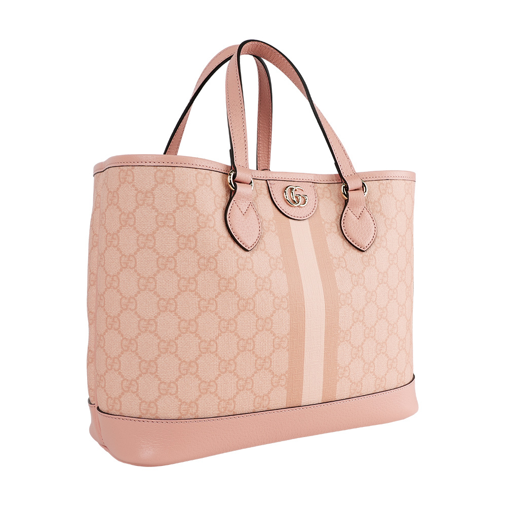 【GUCCI】Ophidia GG 塗層帆布小款手提/肩背二用托特包(灰粉色)