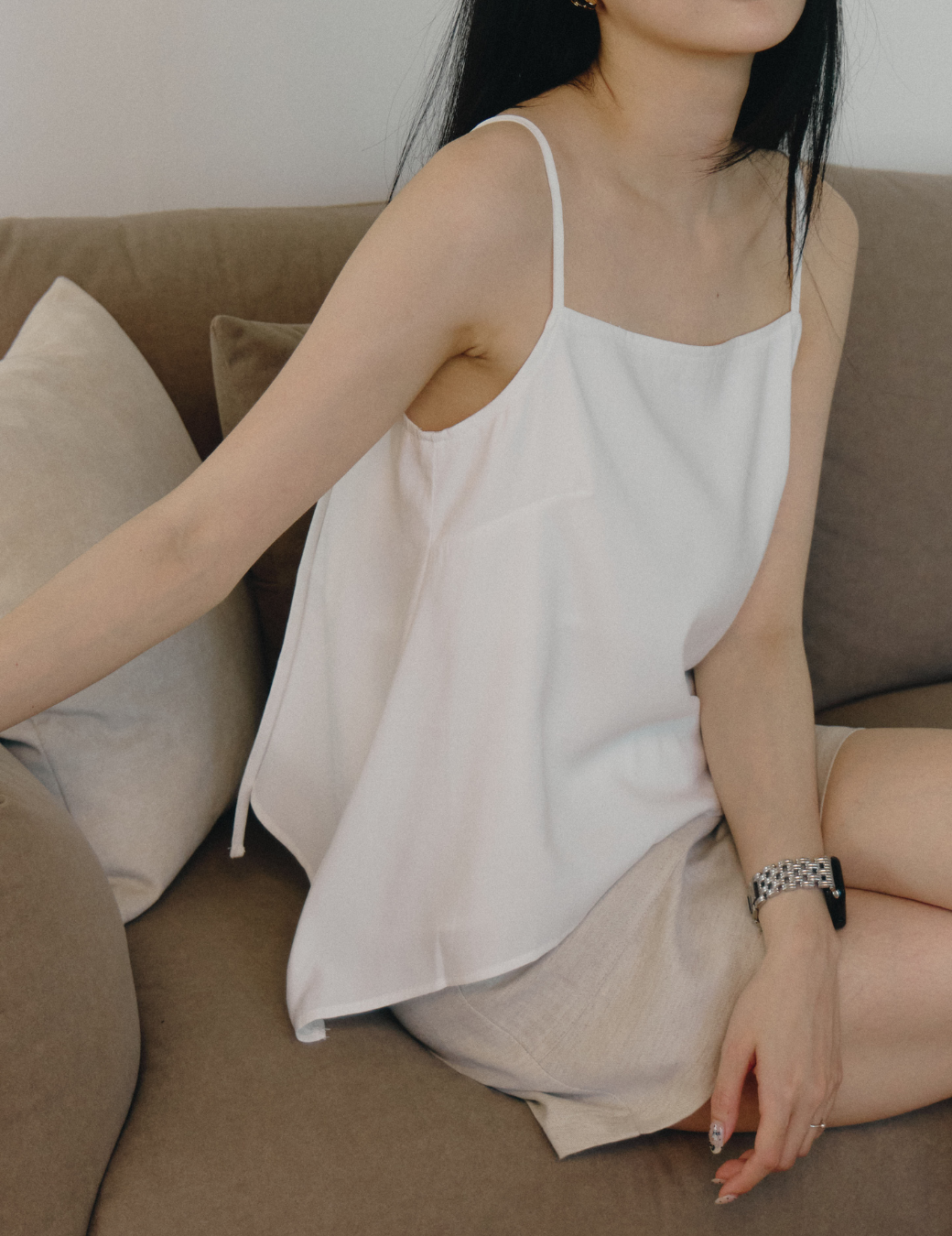 不對稱下斜設計背心（白色/3尺寸）