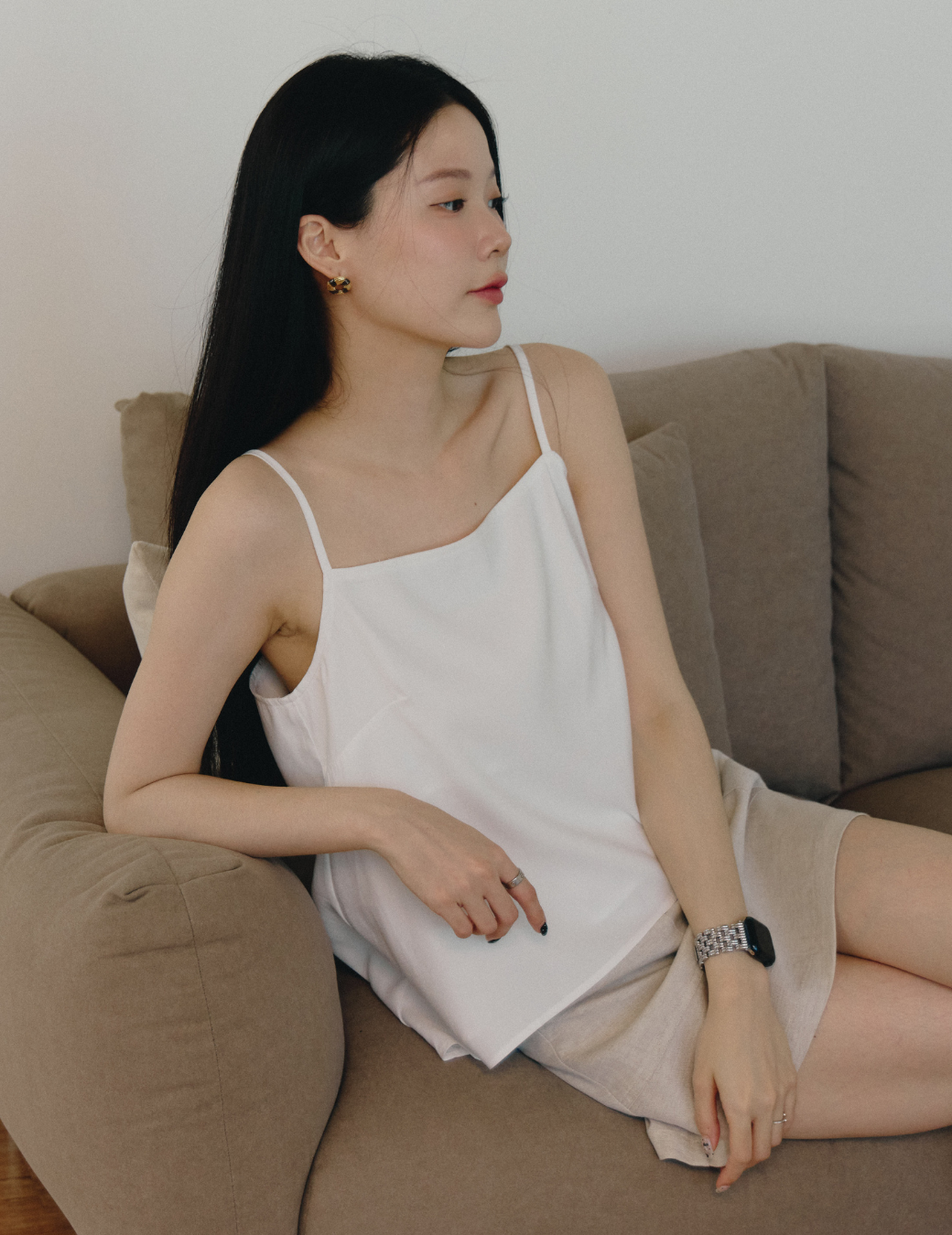 不對稱下斜設計背心（白色/3尺寸）