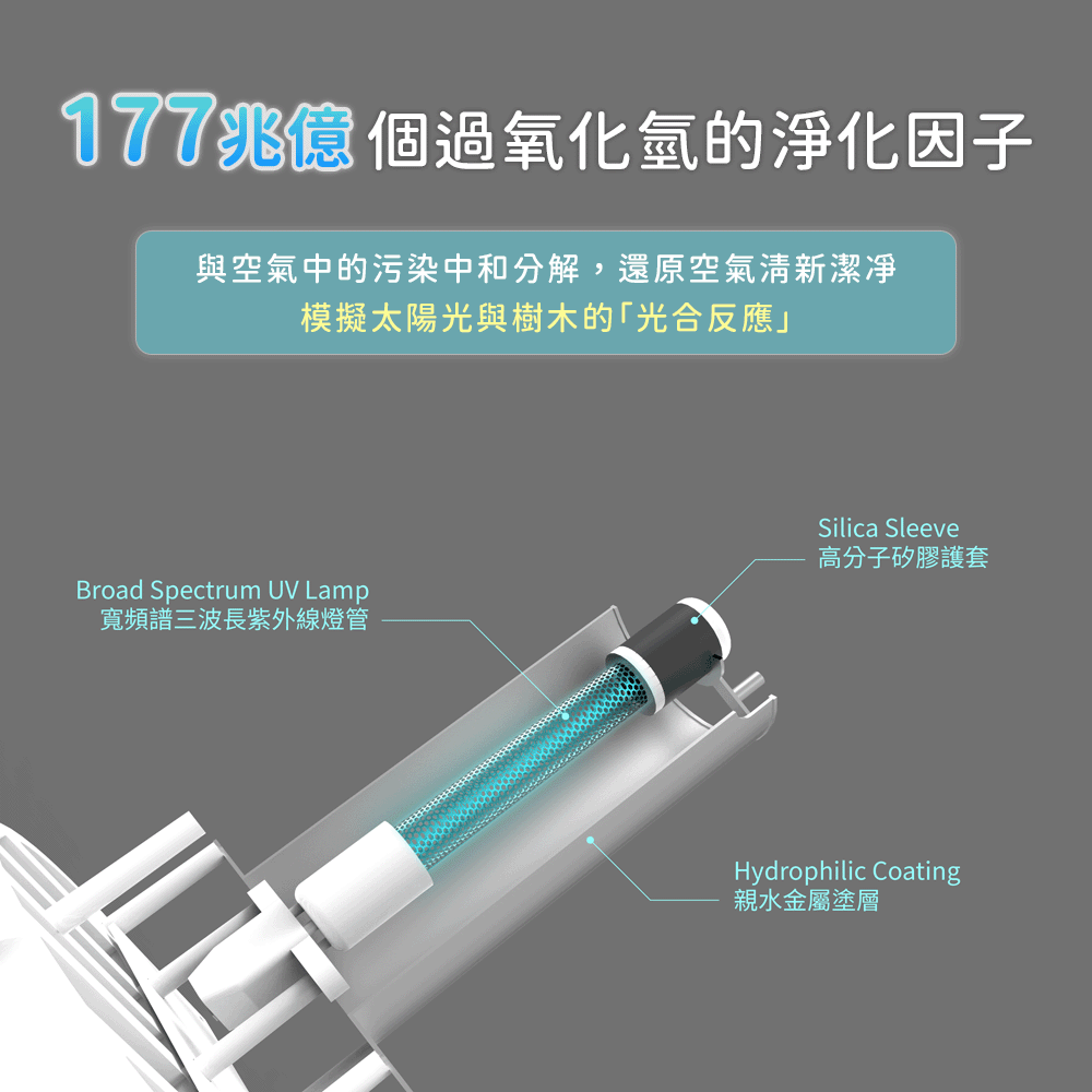 與空氣中的汙染中和分解，還原空氣清新潔淨