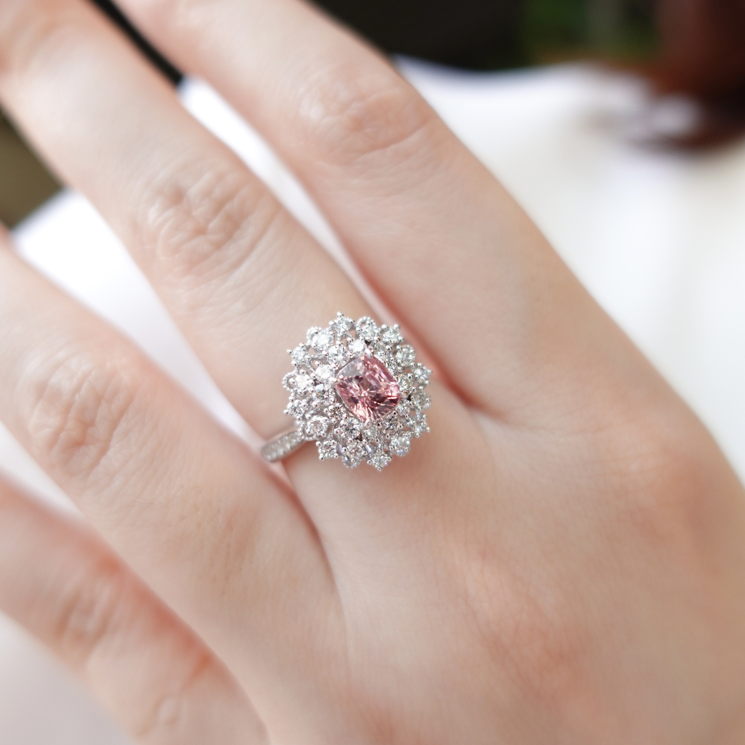 18K金無燒橢圓形Padparadscha戒指/吊墜兩用款 - 日落色  (帶寶石證書)