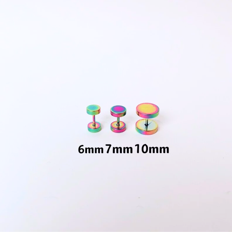 抗敏鋼 平面鈦色圓餅造型鎖珠式耳環(單支價)