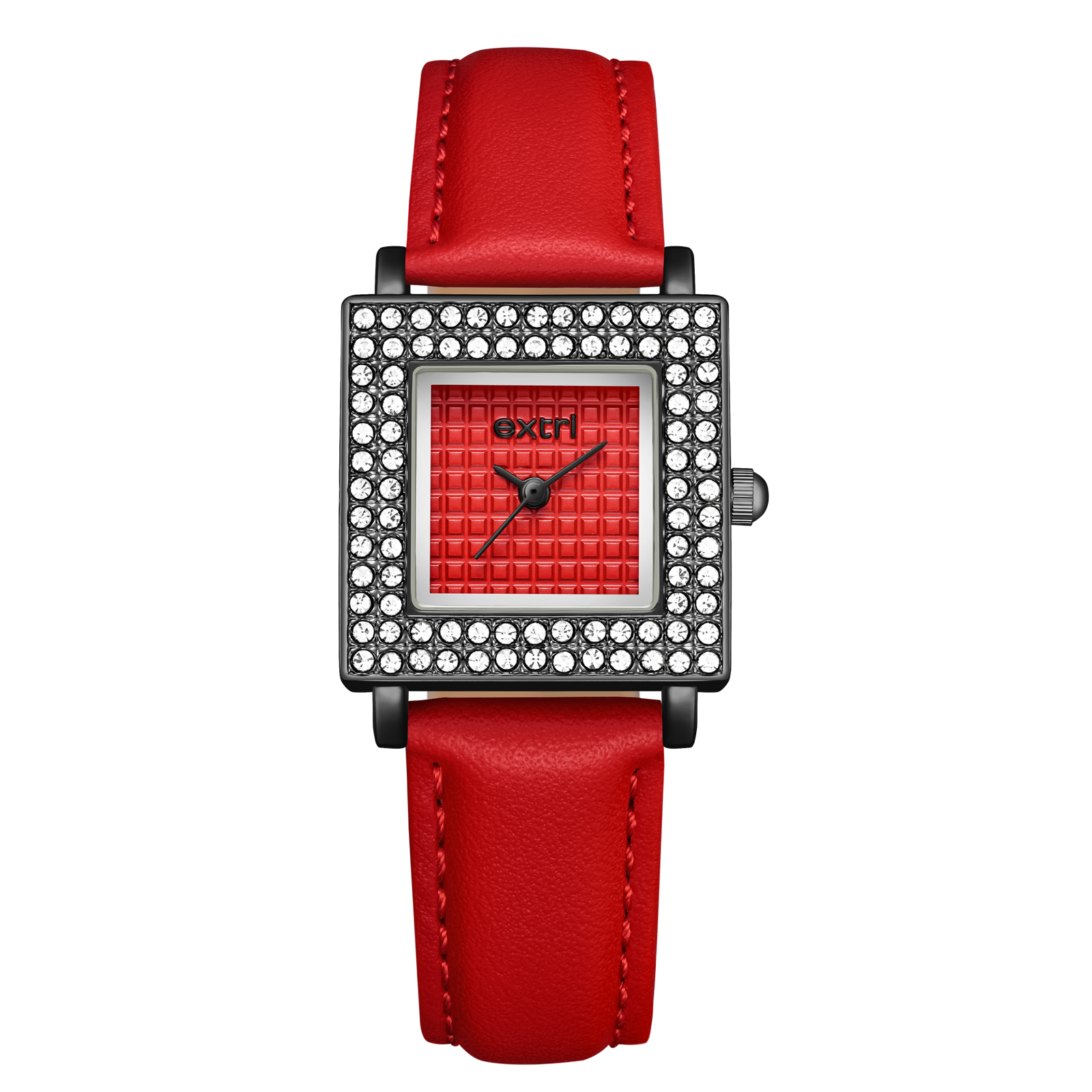 【EXTRI】 E1071 經典 復古 鑲鑽 方形 皮革 女錶 手錶