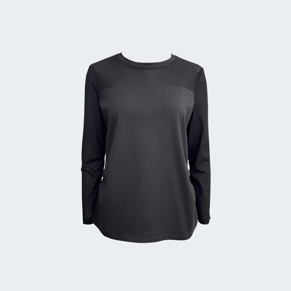 拼接透感長袖上衣