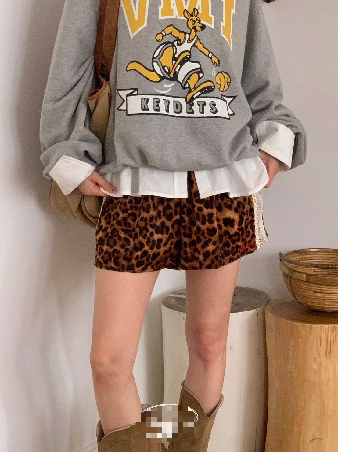 豹紋短絨毛短褲