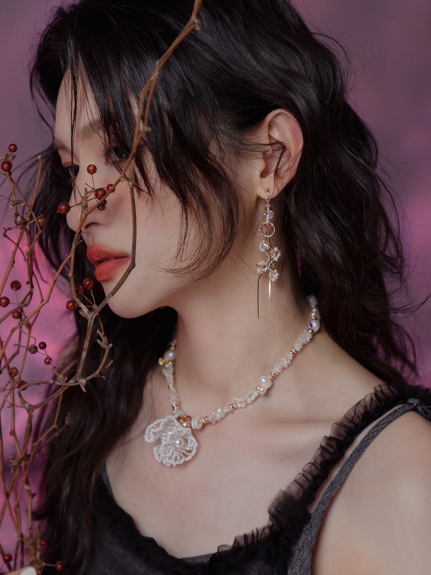 緋紅篇章。(2way)MUCHAT手作14KGP施華洛珍珠鋯石純銀針耳環