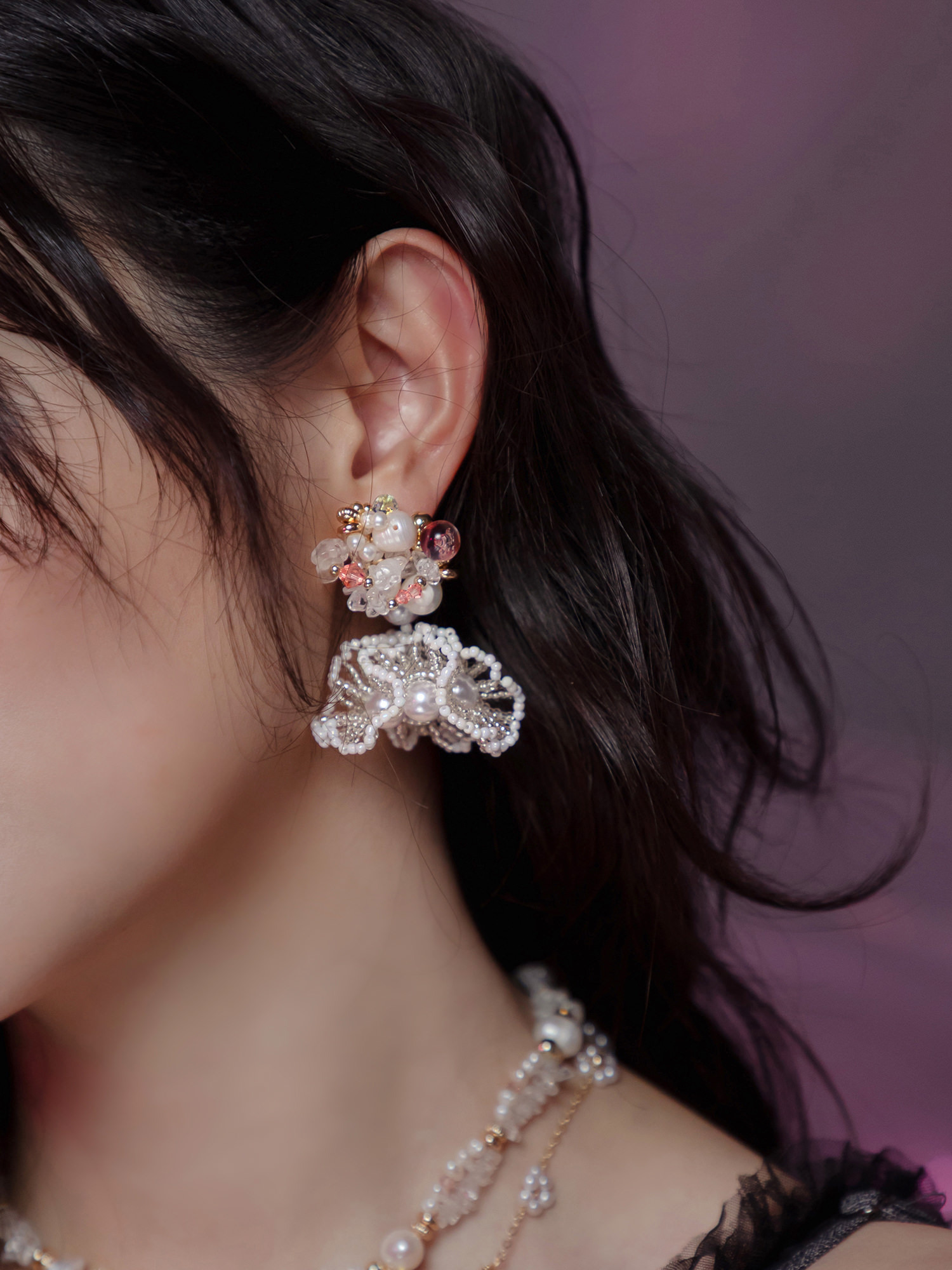 緋紅篇章。(2way)MUCHAT手作14KGP施華洛水晶氣泡珠純銀針耳環