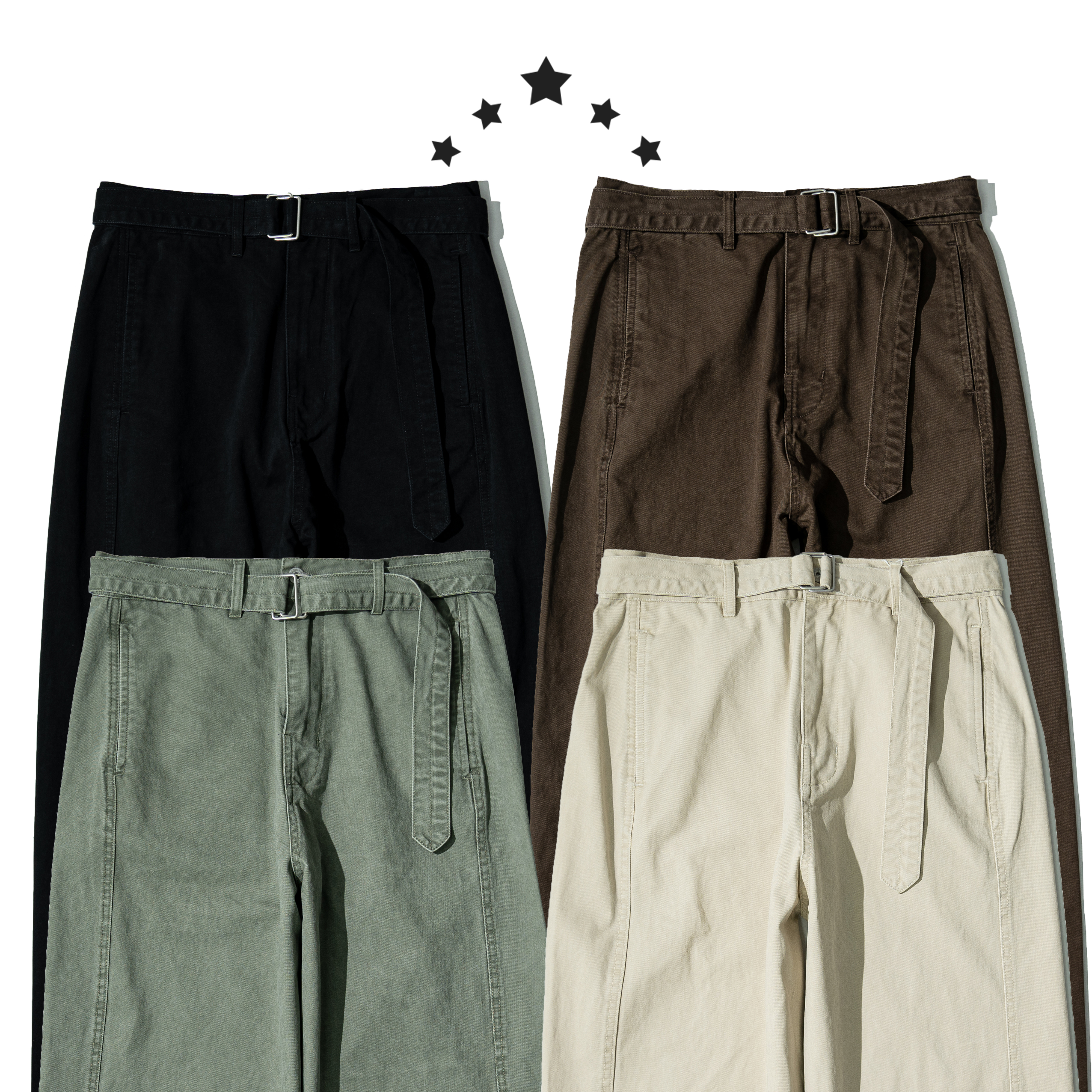 Twisted Belted Pants 可拆卸腰帶 水洗 直筒長褲 [PTR-450]