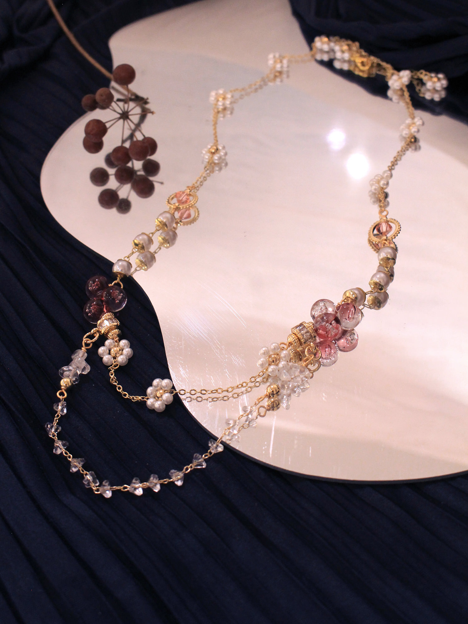 緋紅篇章。MUCHAT手作14KGP施華洛氣泡珠花項鍊