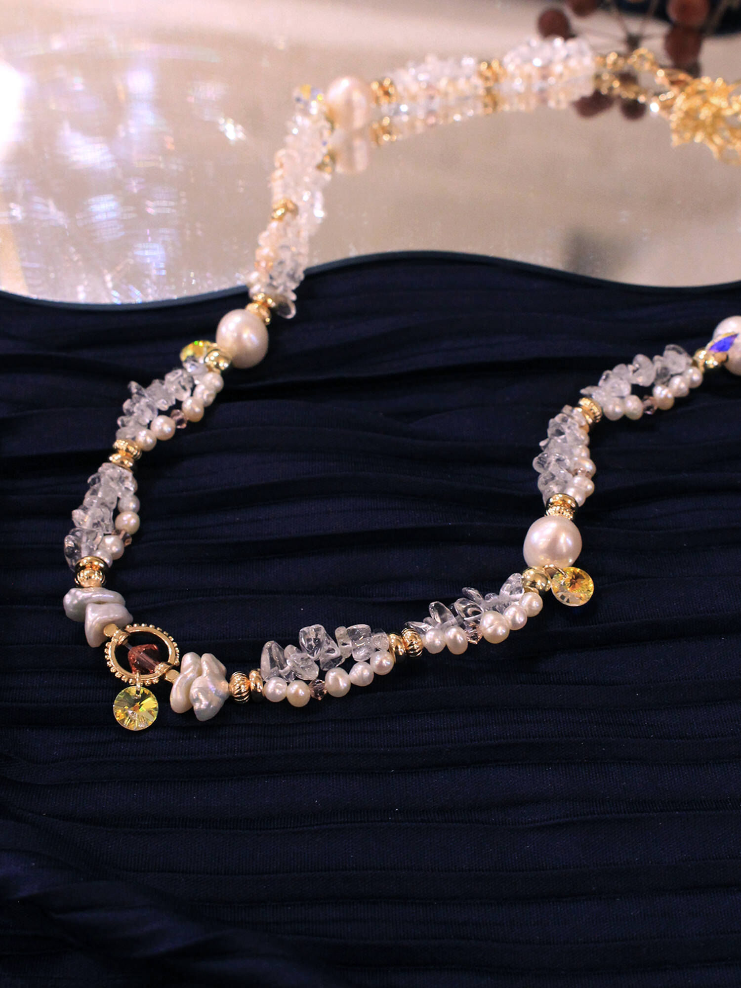 緋紅篇章。MUCHAT手作14KGP施華洛水晶珍珠項鍊