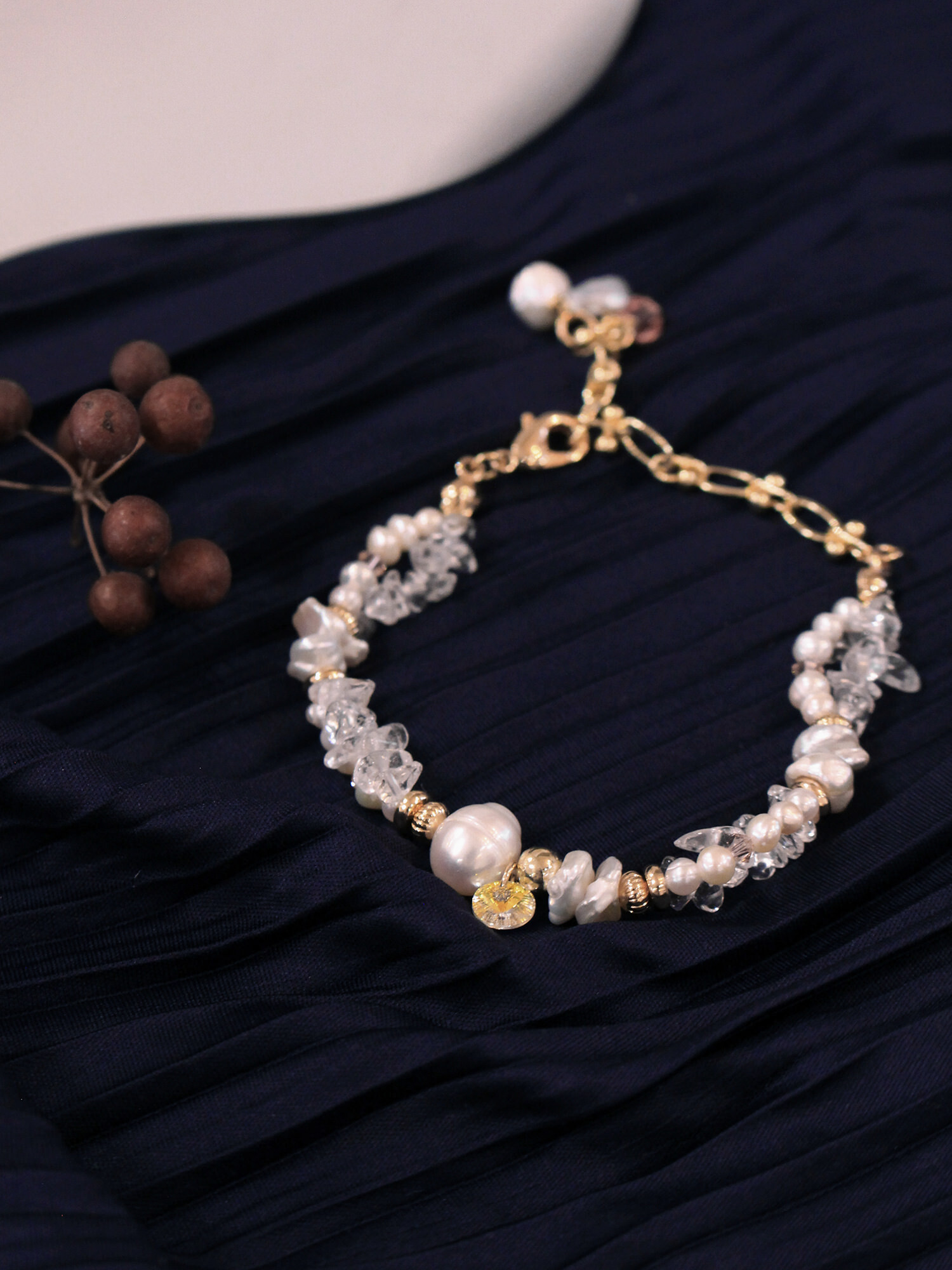 緋紅篇章。MUCHAT手作14KGP施華洛水晶珍珠手鍊