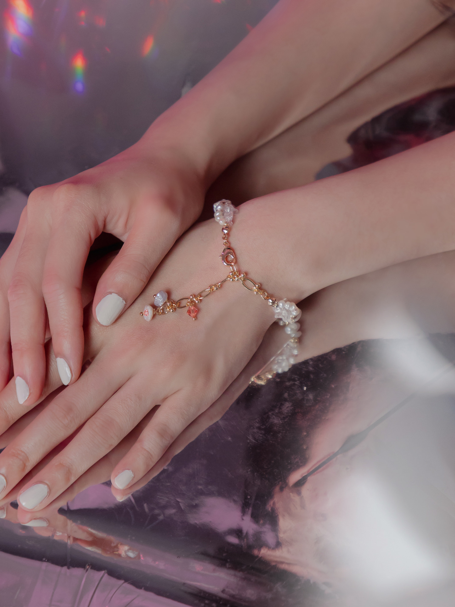 緋紅篇章。MUCHAT手作14KGP施華洛水晶珍珠手鍊