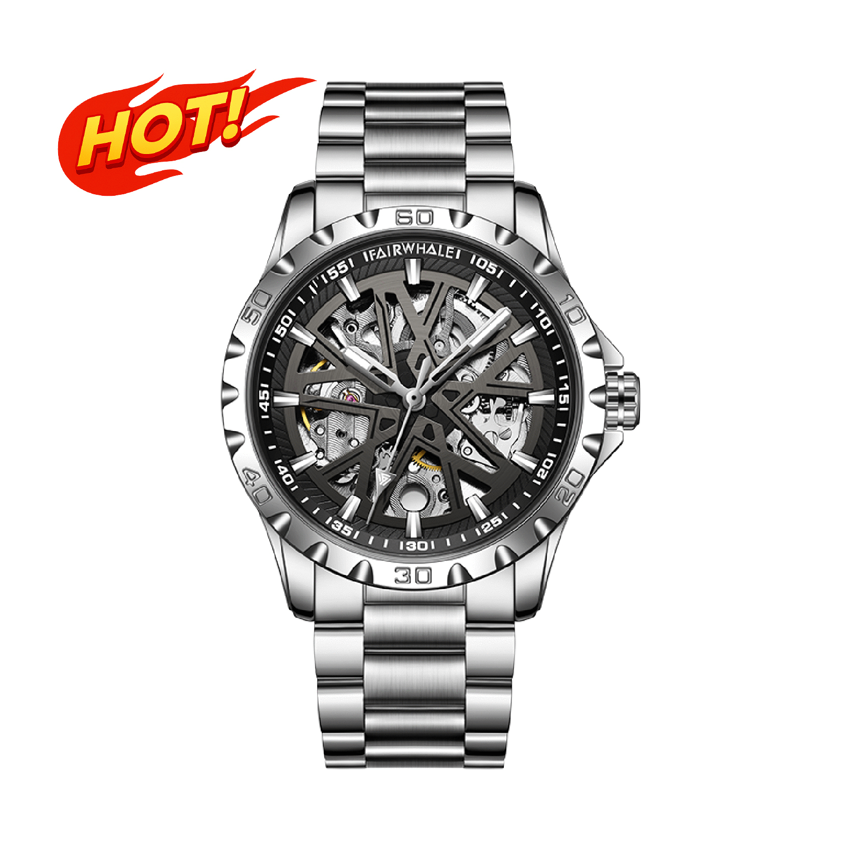 【Mark fairwhale 馬克菲爾】 FW-6580-S 鏤空 幾何流線 科幻宇宙 青春張揚 夜光 紳士 男士 不鏽鋼 機械 手錶 -