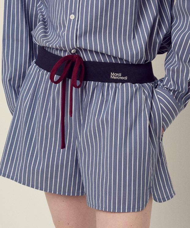 【韓國預購】MARDI KR090205 COTTON STRIPE CONTRAST WAISTBAND 短褲