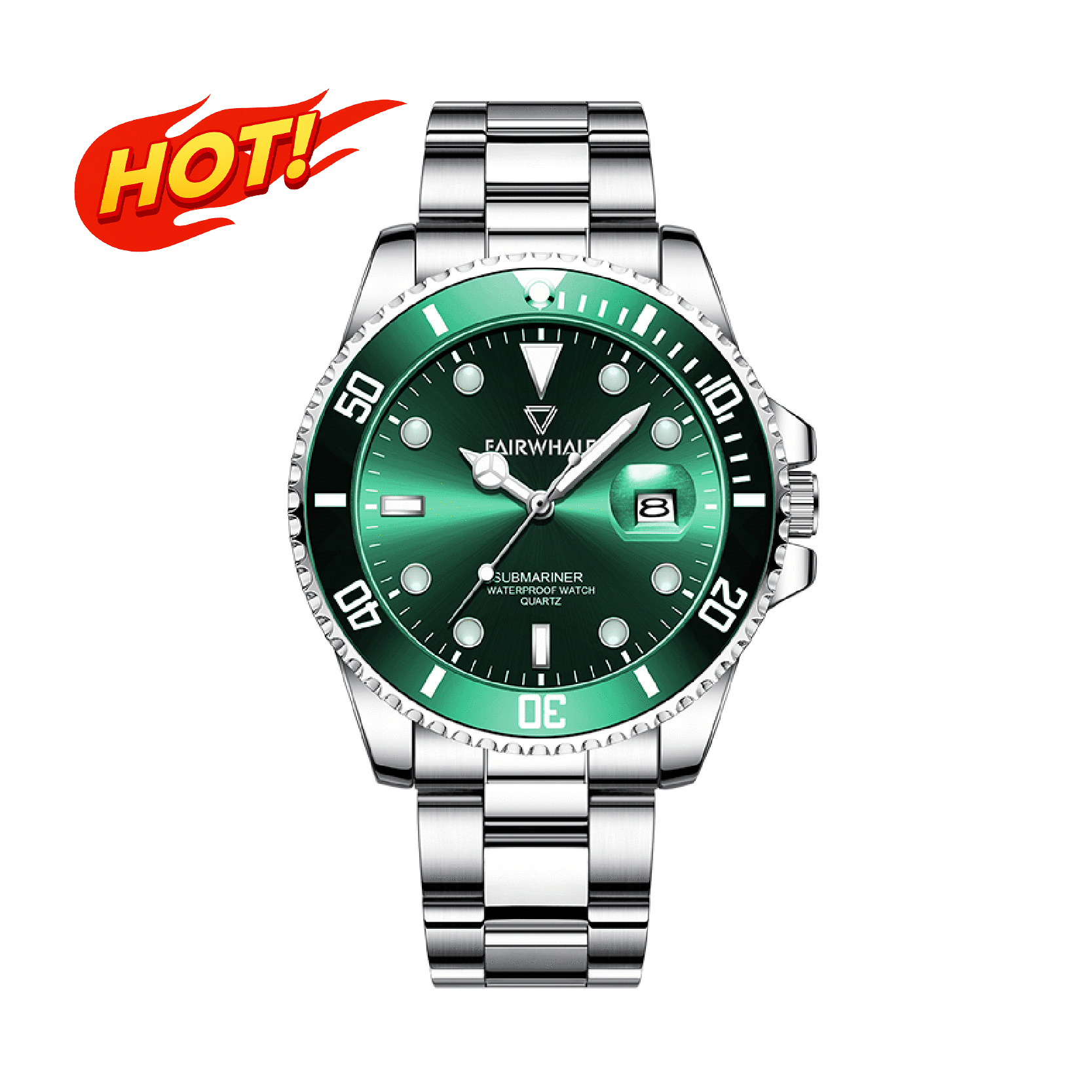 【Mark Fairwhale 馬克菲爾】 FW-5420* 水鬼系列 潮流 旋轉外圈 夜光 防水30米 不鏽鋼錶帶 石英錶