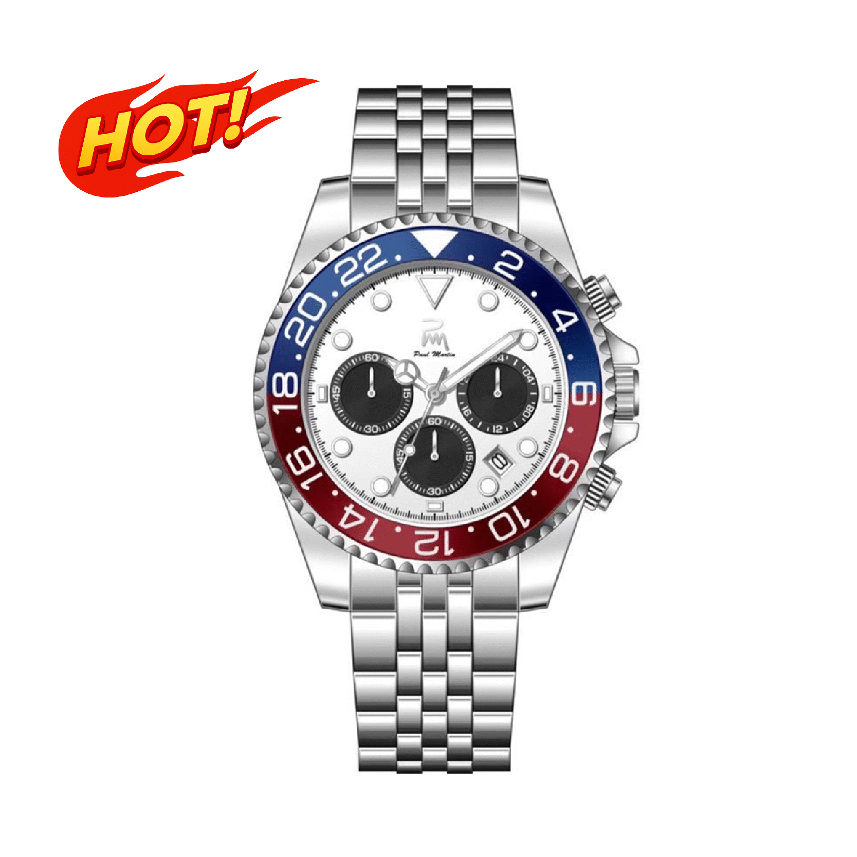 【Paul Martin 保羅馬丁】PMT-002* 限量999支 真三眼 計時 熊貓款 帶日期 水鬼款 防水30米 不鏽鋼 腕錶-