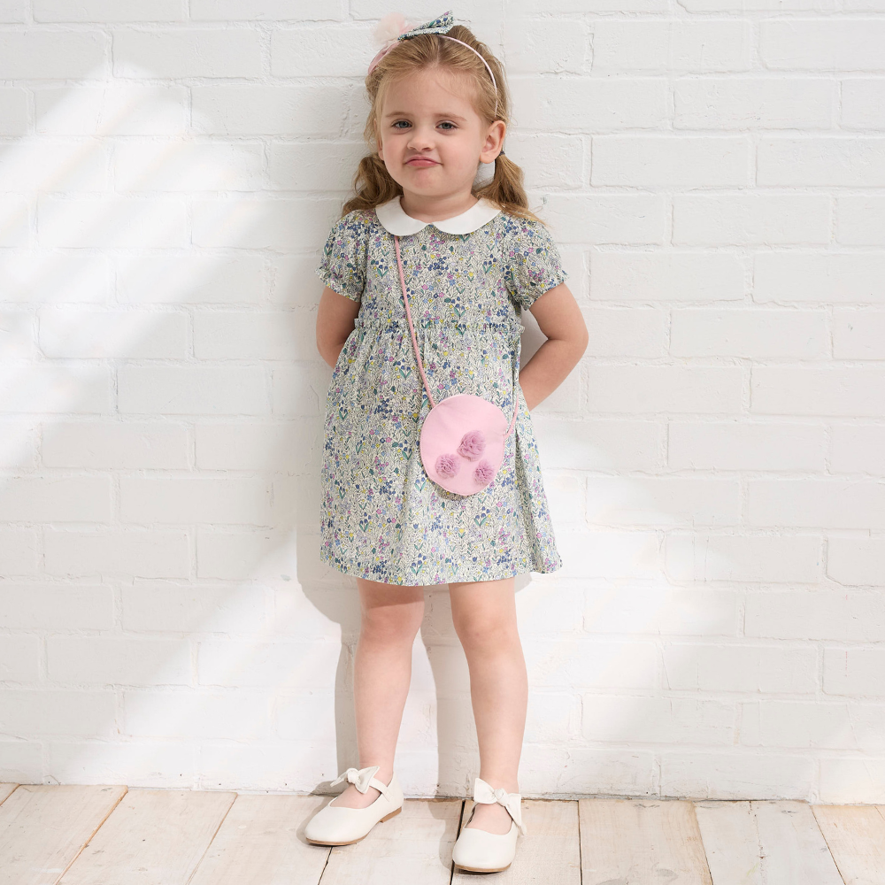 PIPPY優雅小碎花棉麻棉質連衣裙洋裝 紫