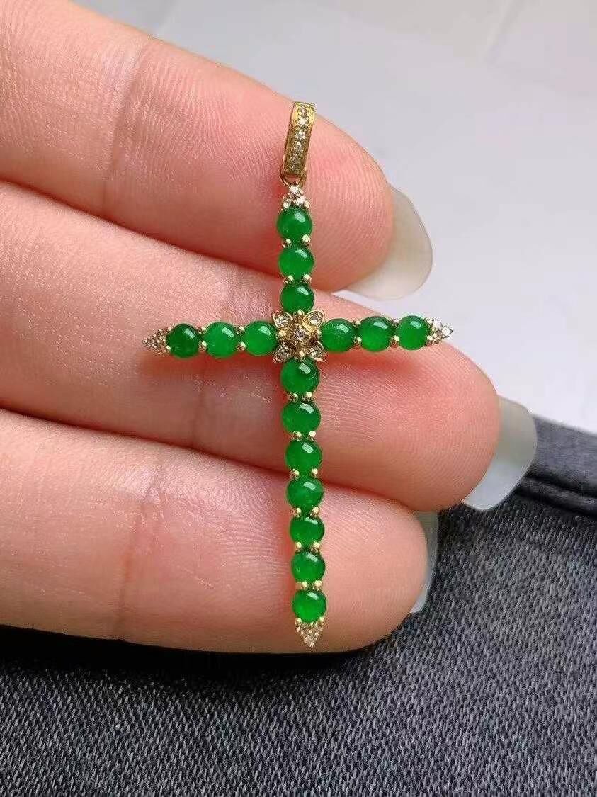 翡翠十字架吊墜,天然翡翠A玉, 緬甸玉, Jade, Jadeite