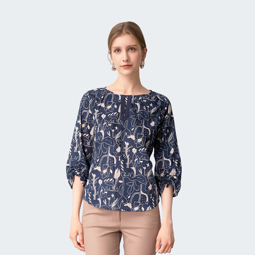 抽象花語圖騰七分袖上衣
