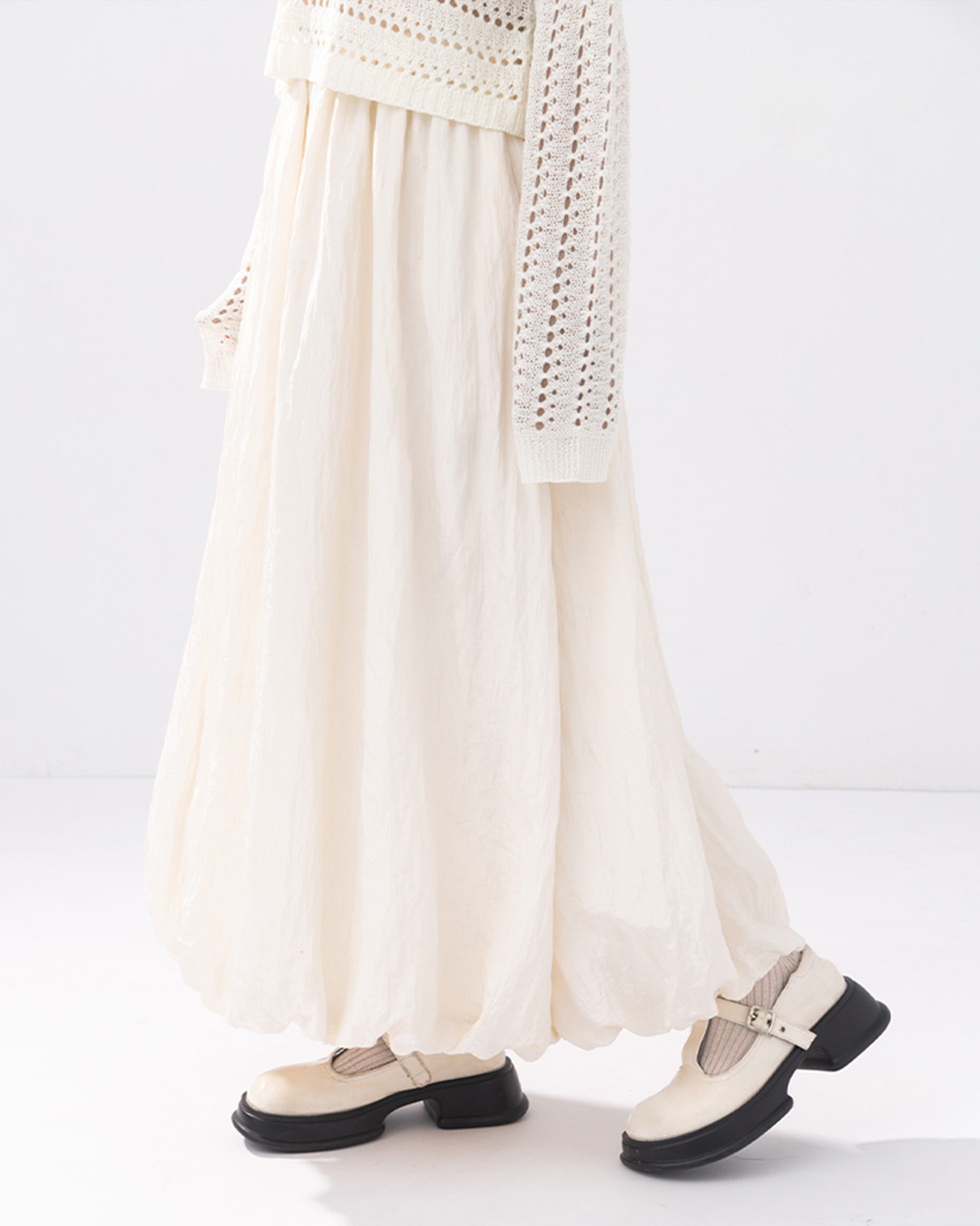 Glossy design balloon bud maxi skirt, two colors available【03021663】in stock+pre-order