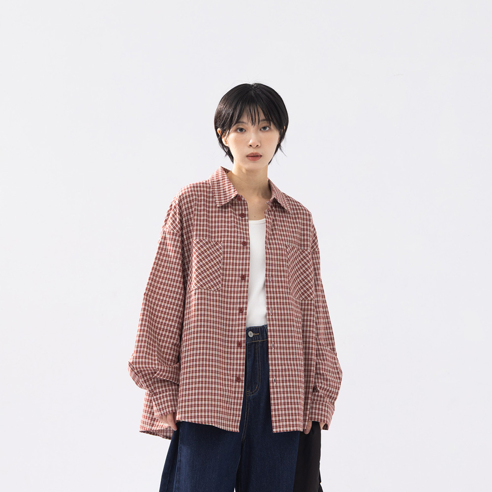 Retro plaid design front pocket wide-fit shirt, two colors available【01025624】in stock+pre-order