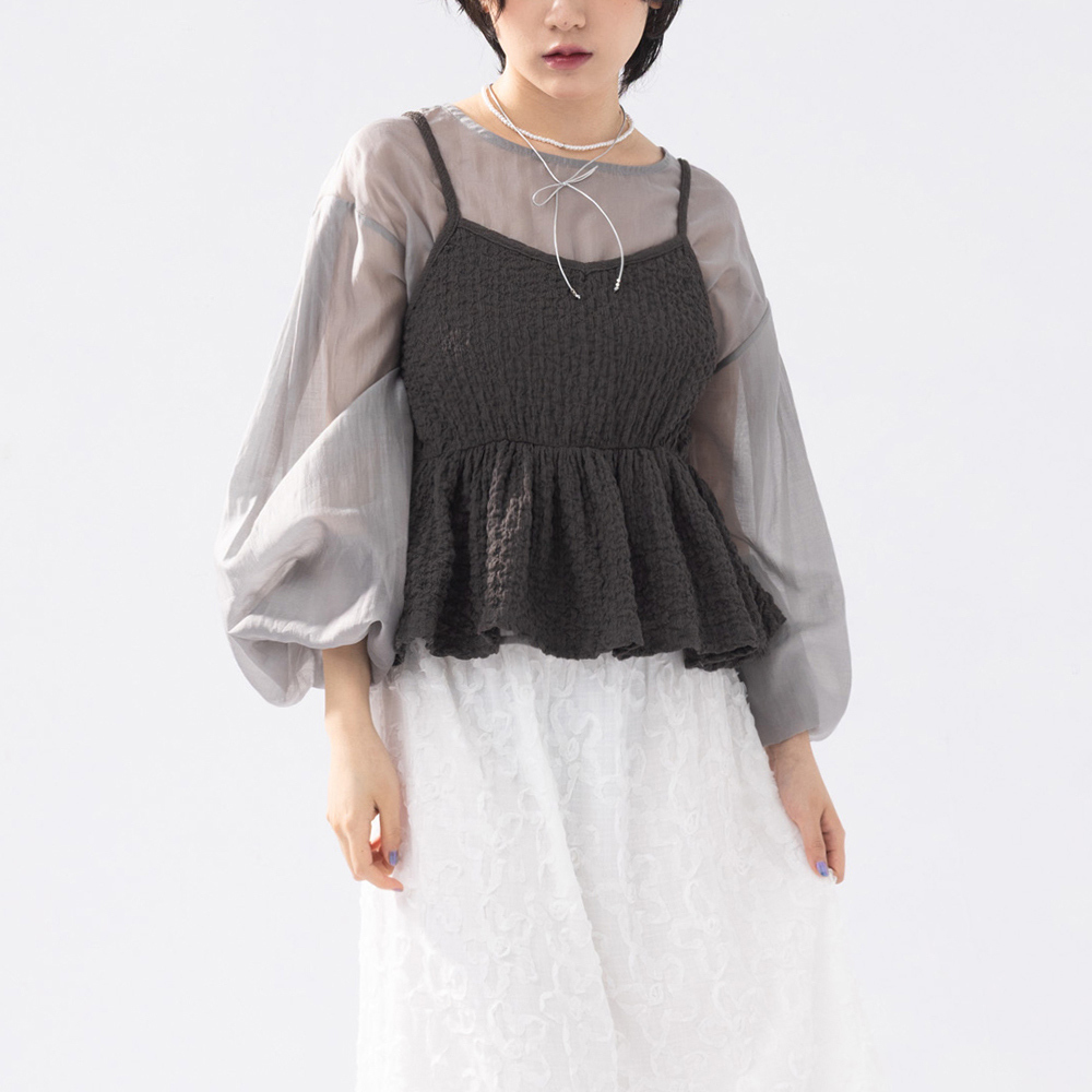 Puff sleeves, pleated two-piece vest top, available in two colors【01140078】in stock+pre-order