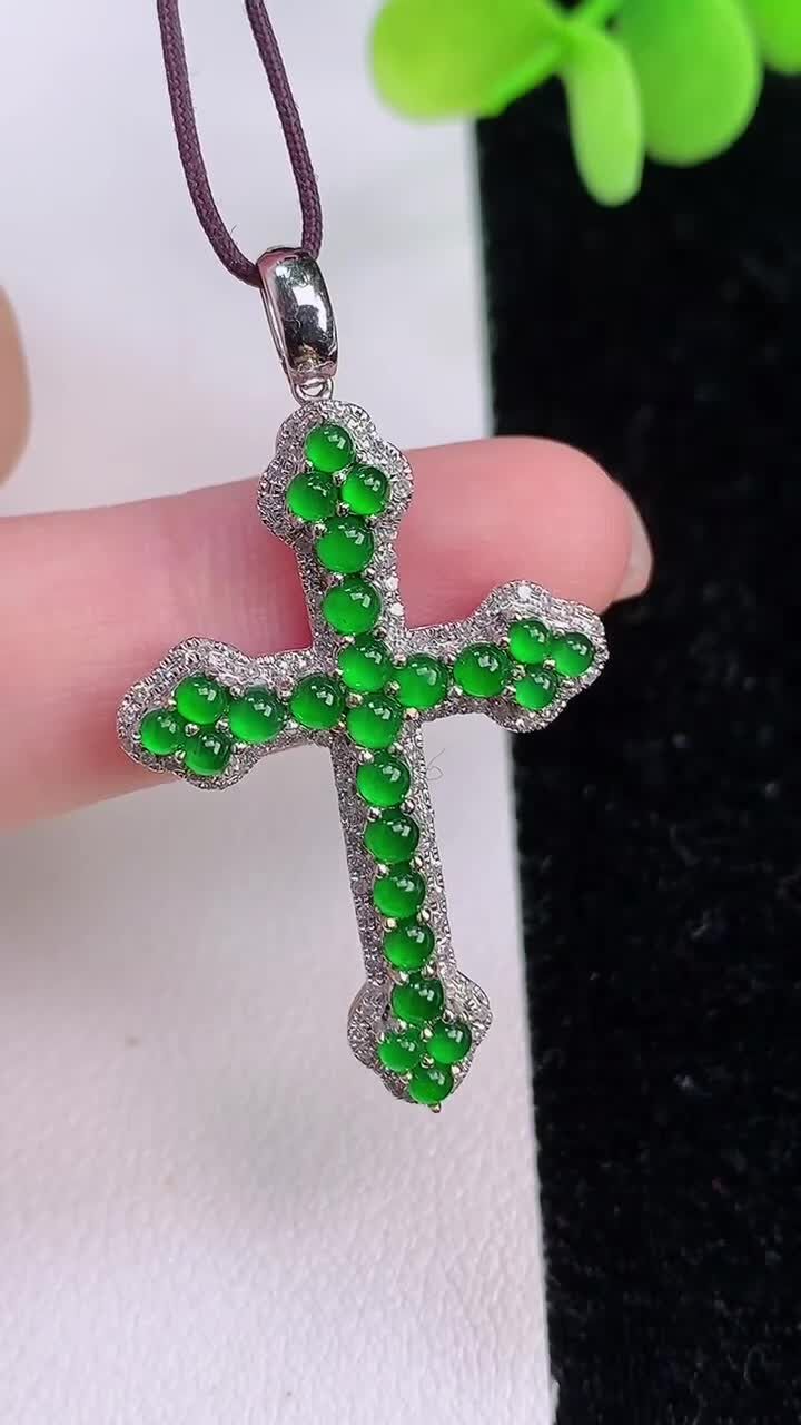 翡翠十字架吊墜,天然翡翠A玉, 緬甸玉, Jade, Jadeite