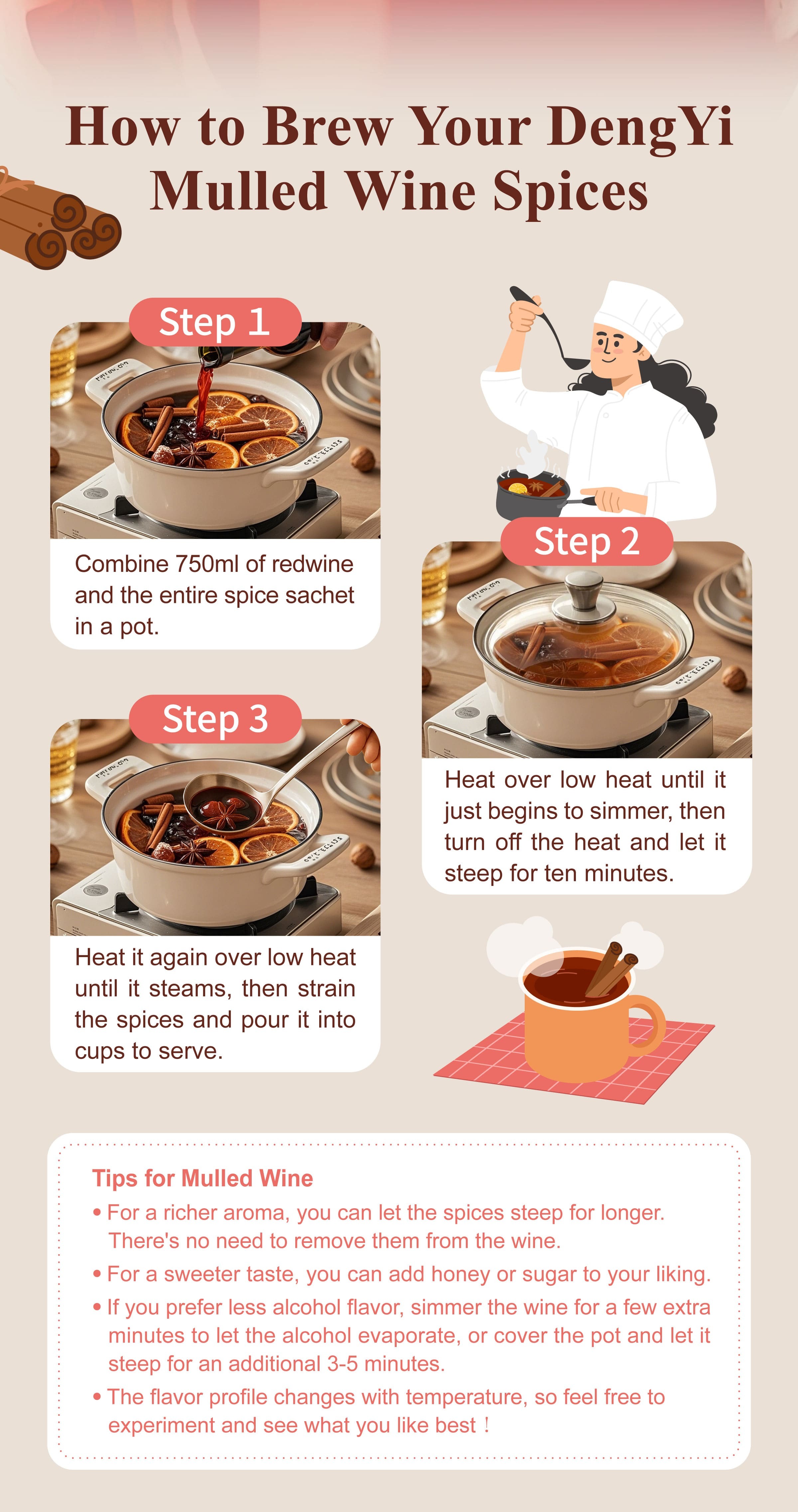 Dengyi Mulled Wine - Heavy Cinnamon Flavor Brewing Instructions