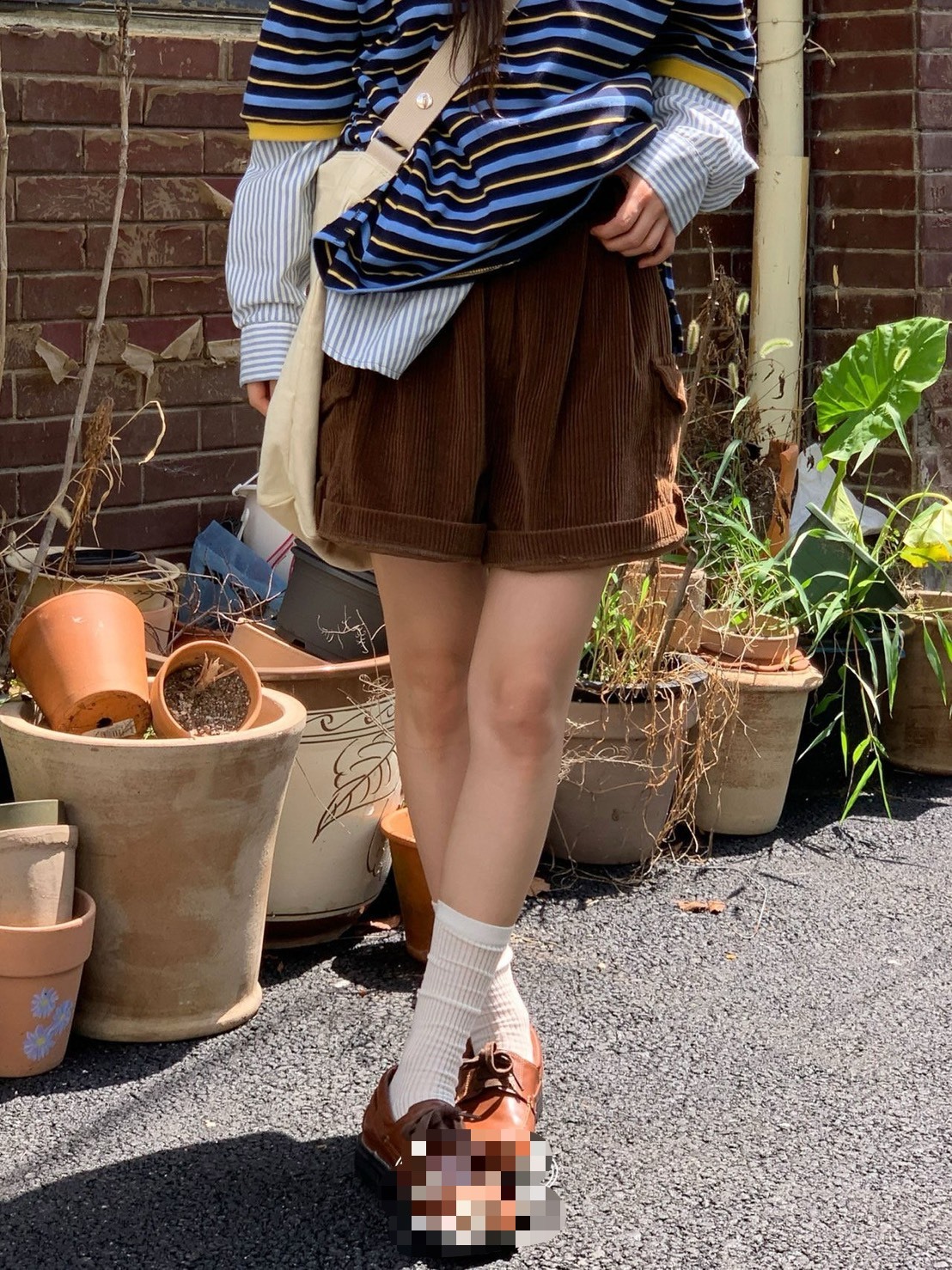 燈心絨反摺短褲