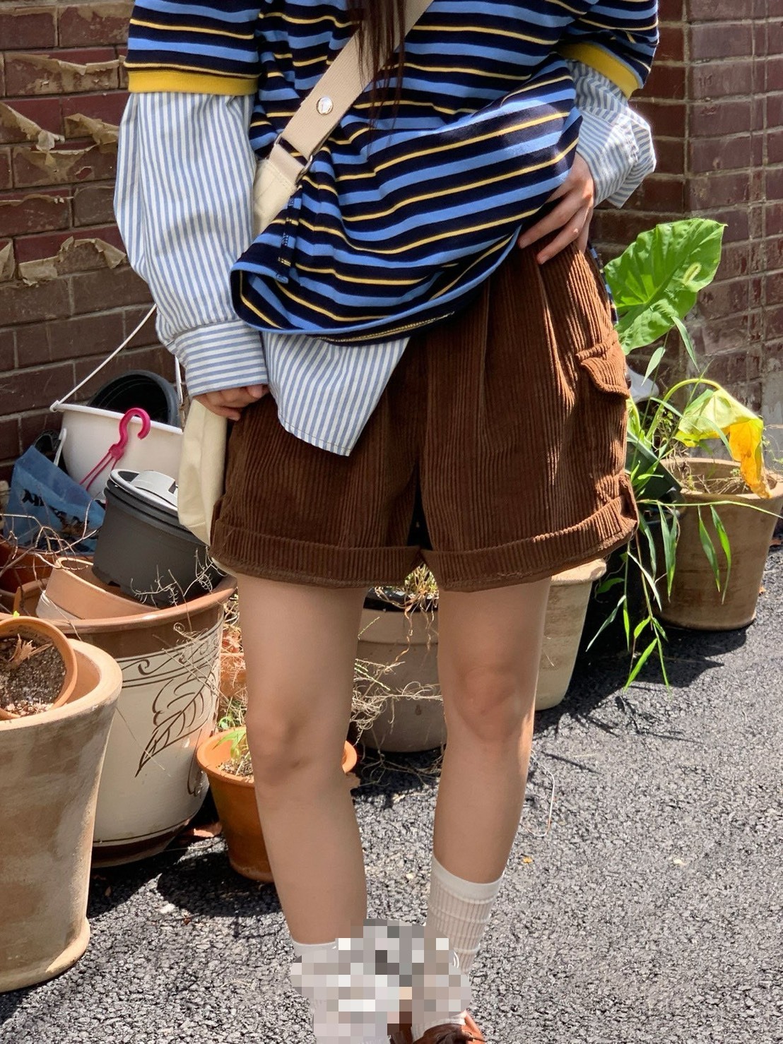 燈心絨反摺短褲