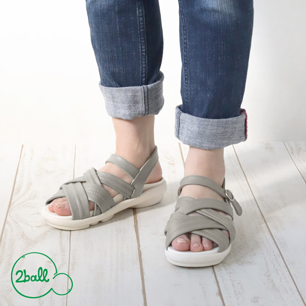 大阪樂步健康鞋 2ball 輕量編織交叉後帶涼鞋TB205(GBL-灰藍色)