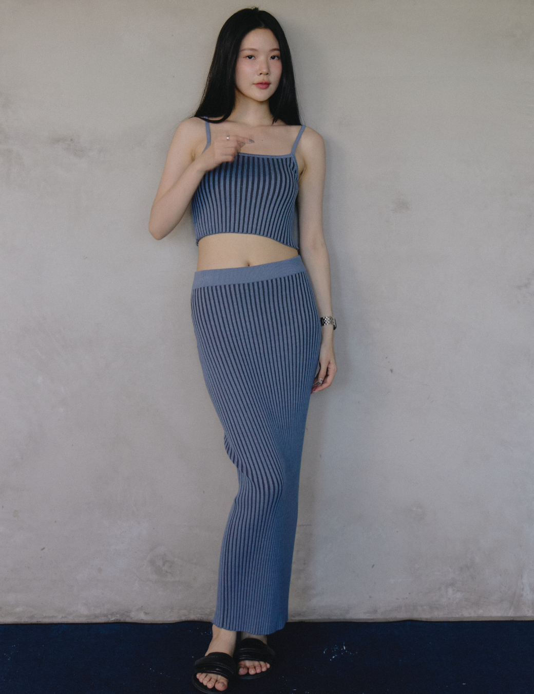 彈性坑條貼身長裙（3尺寸）