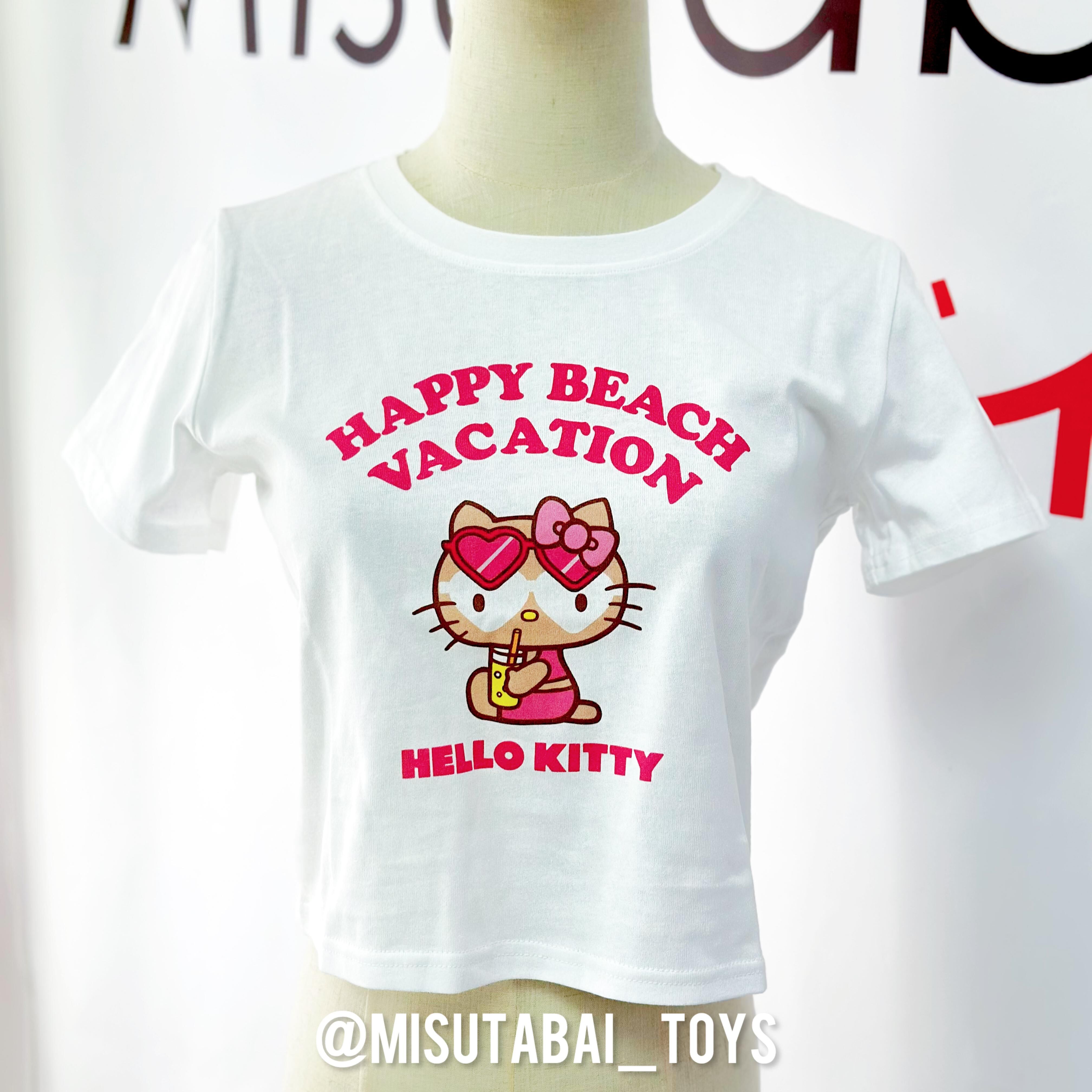 Sanrio Hello Kitty Cropped Short Sleeve T-Shirt (M) White