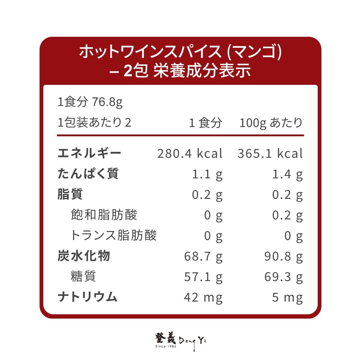 登義芒果微醺營養標示